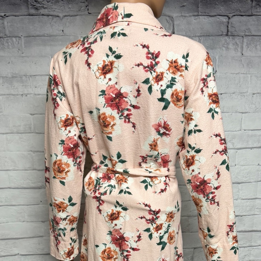 Garnet Hill Robe XS Orange Floral Organic Cotton Heritage Flannel Pockets Cozy - Picture 8 of 13